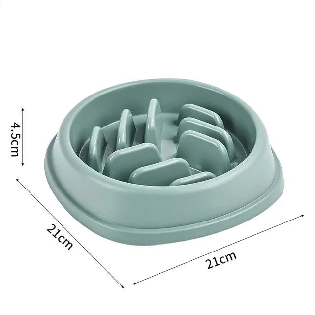A light blue anti-choking slow feeder bowl for dogs and cats with a depth of 4.5cm.