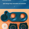 Türkis-Futter-Schalen-Set mit gesplittetem Design, bestehend aus einer Hauptschale und zwei kleineren Schüsseln.