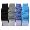 Four reusable washable sanitary belly bands for male dogs in black, gray, blue, and light blue.