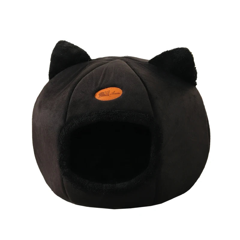 Cat Head-Shaped Cozy Cave Bed for Small to Medium Pets