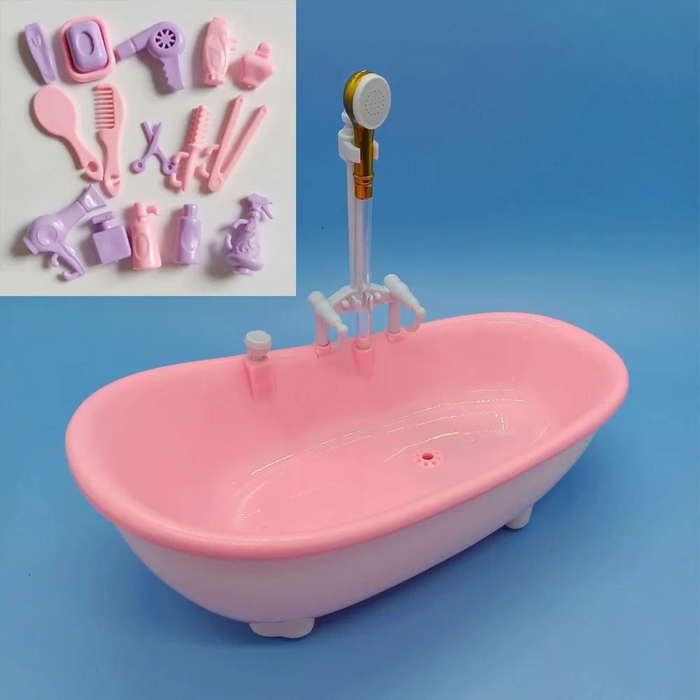 Miniature Bathroom Playset with Bathtub for Fashion Dolls