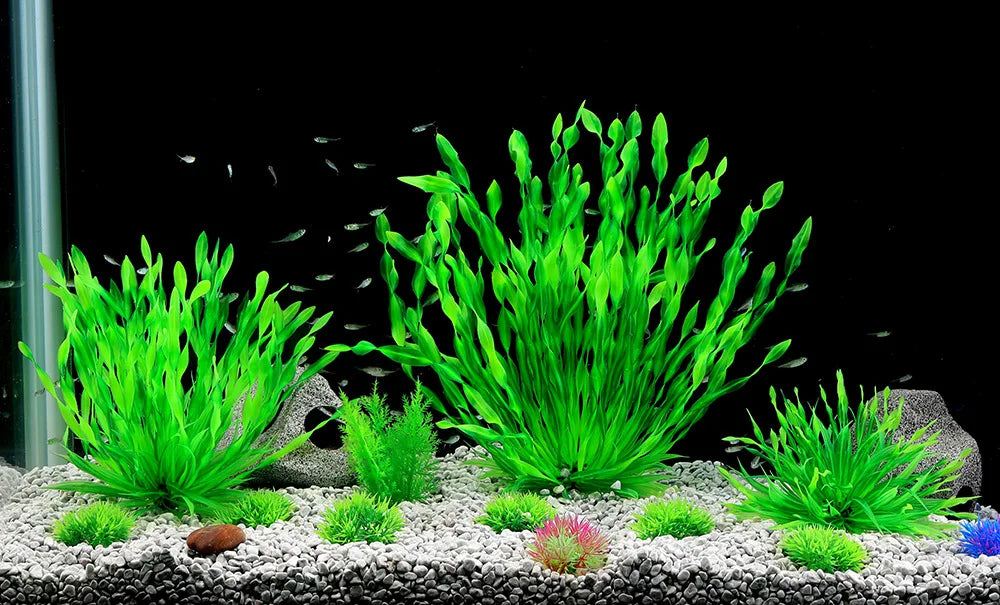 Artificial Aquarium Plants with Ceramic Base – Realistic Green Decor for Fish Tanks