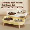 A set of two elevated pet bowls made of stainless steel, designed for cat feeding.
