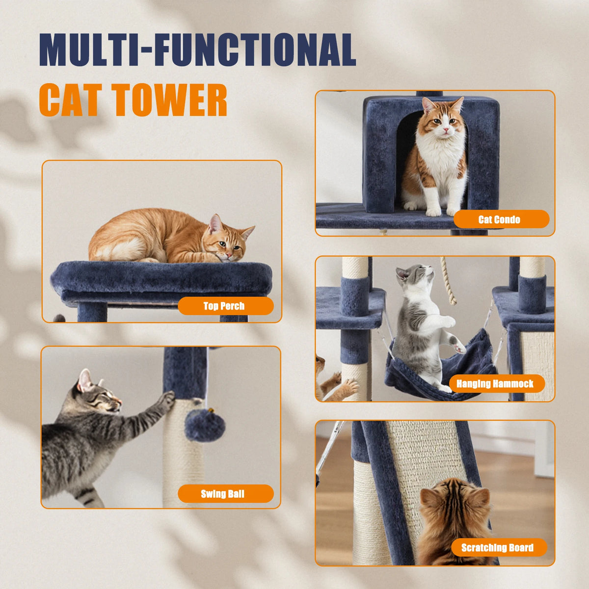 Multi-Level Cat Tree with Scratching Posts and Cozy Condos