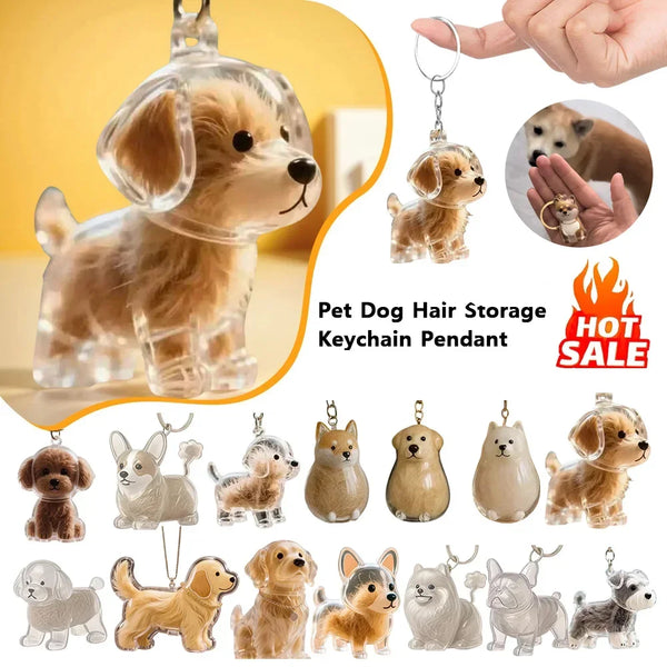 Colección de colgantes llavero transparentes para guardar pelo de perro, con diversas razas.