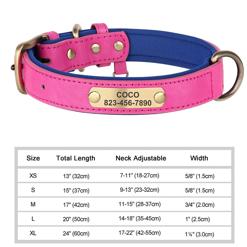 Personalisiertes Leder-Hundehalsband mit graviertem ID-Tag