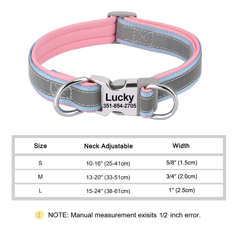 Reflektierendes personalisiertes Hundehalsband mit graviertem Anhänger