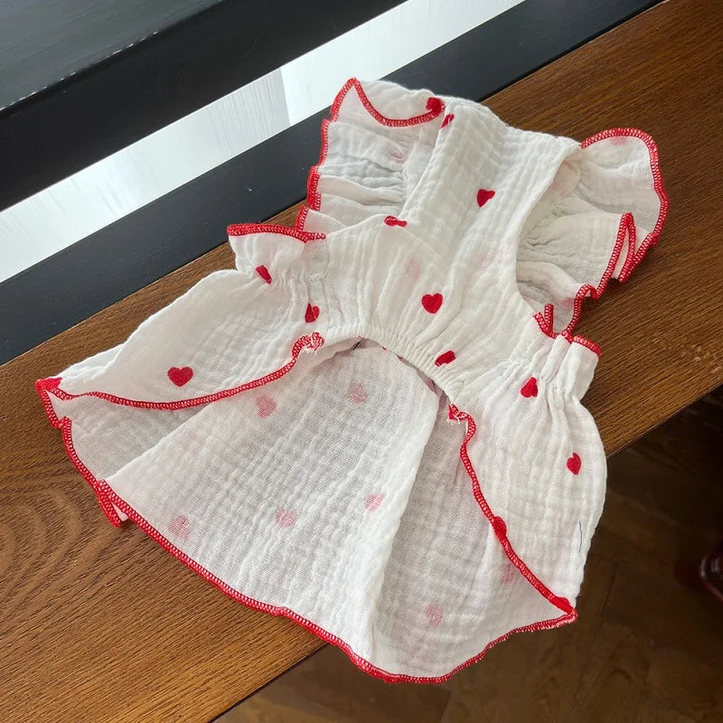 Cool Cotton Summer Dress for Small Dogs with Bow Print