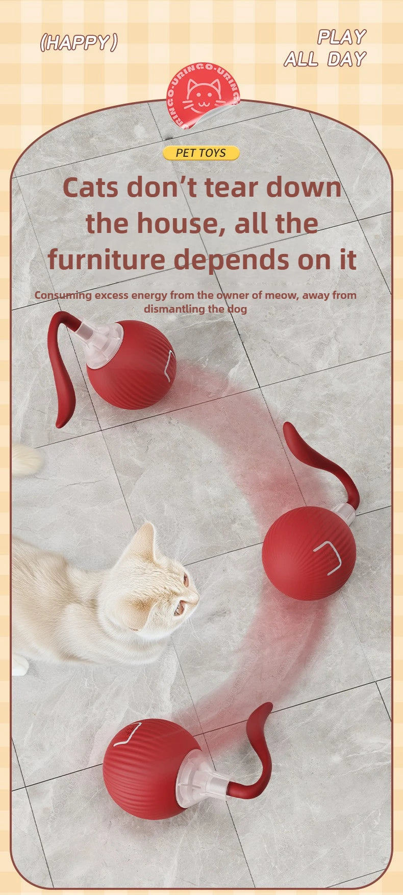 Interactive Automatic Rolling Cat Toy with Tail