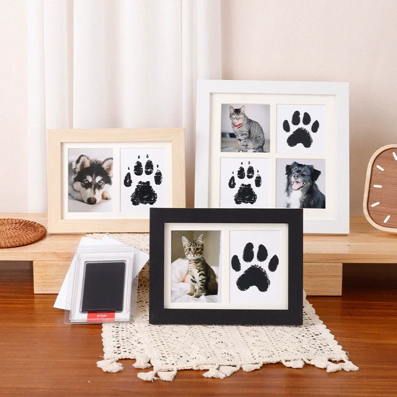Wooden Baby Handprint & Pet Paw Print Keepsake Frame with Imprint Kit
