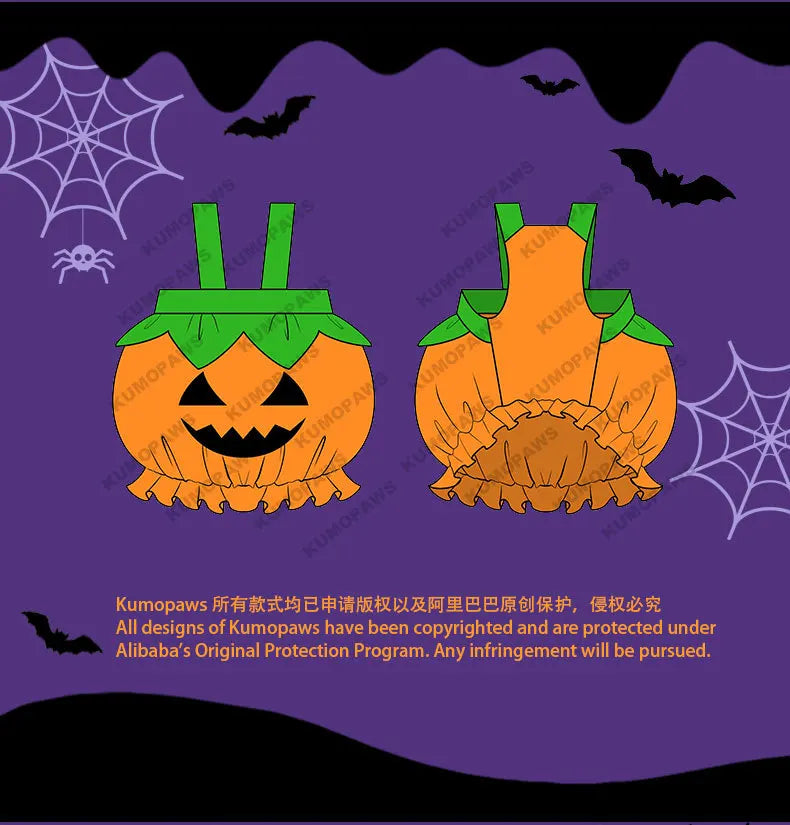 Adjustable Halloween Pumpkin Overall Costume for Small Dogs and Cats