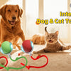 Interactive dog and cat toys balls with LED lights and faux tails being played with on a floor
