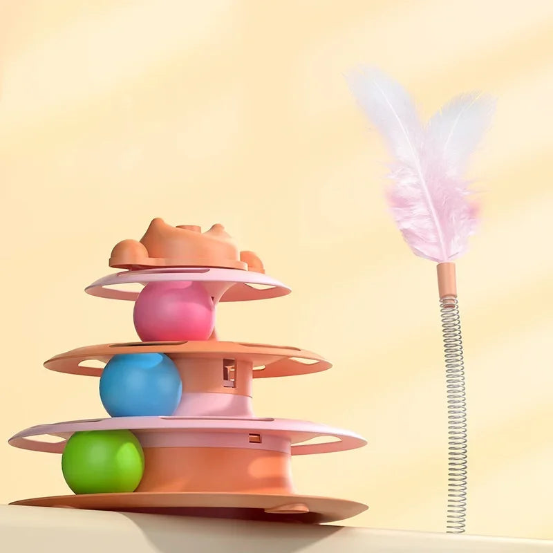 Jouet Tourniquet Interactif à Plumes pour Chat, 4 Niveaux