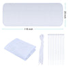 White durable safety mesh for stairs and railings shown as a flat sheet, folded cloth, and individual vertical strips.