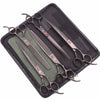 A set of professional stainless steel pet grooming scissors stored in a black zippered case.