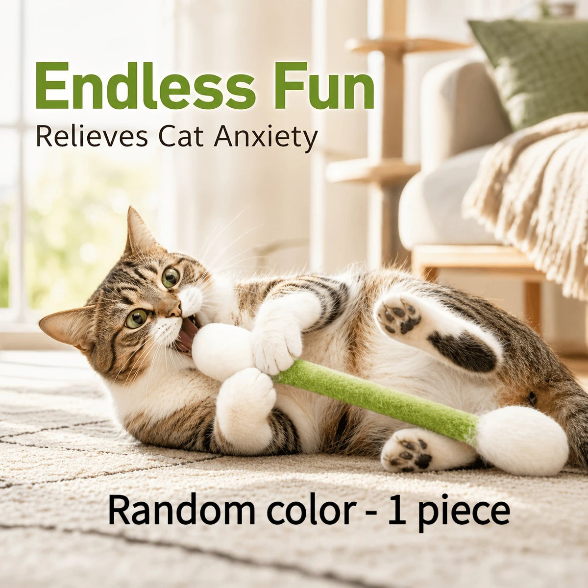 Cat Teaser Wand Set with Replacement Fleece Tops