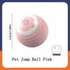 Pink jump ball for pets with a white top and a cable.