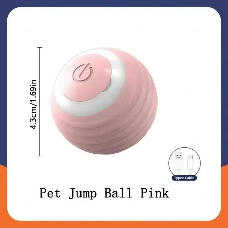 Pink jump ball for pets with a white top and a cable.