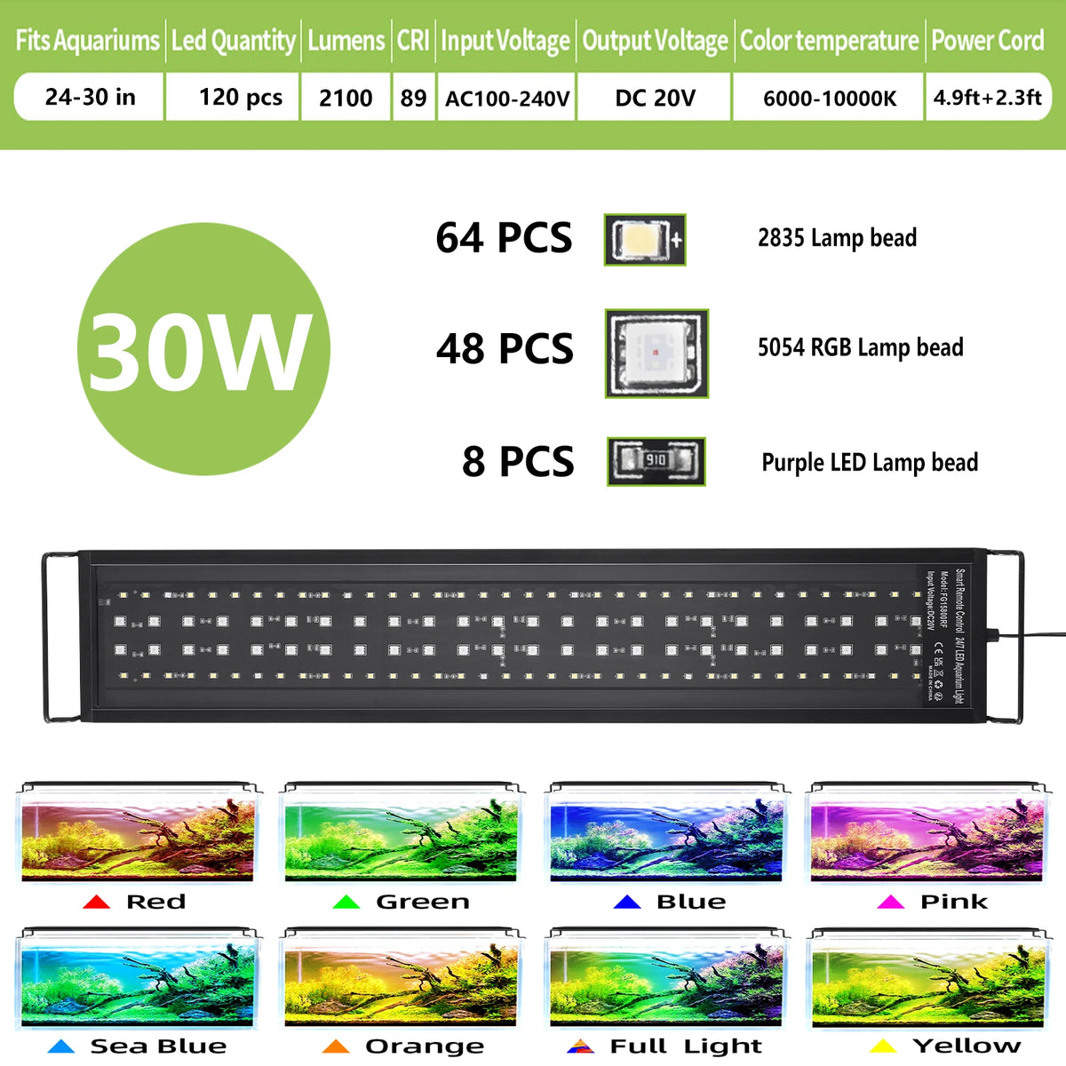 Aquarium LED Light with Remote Control, Full Spectrum, Dimmable