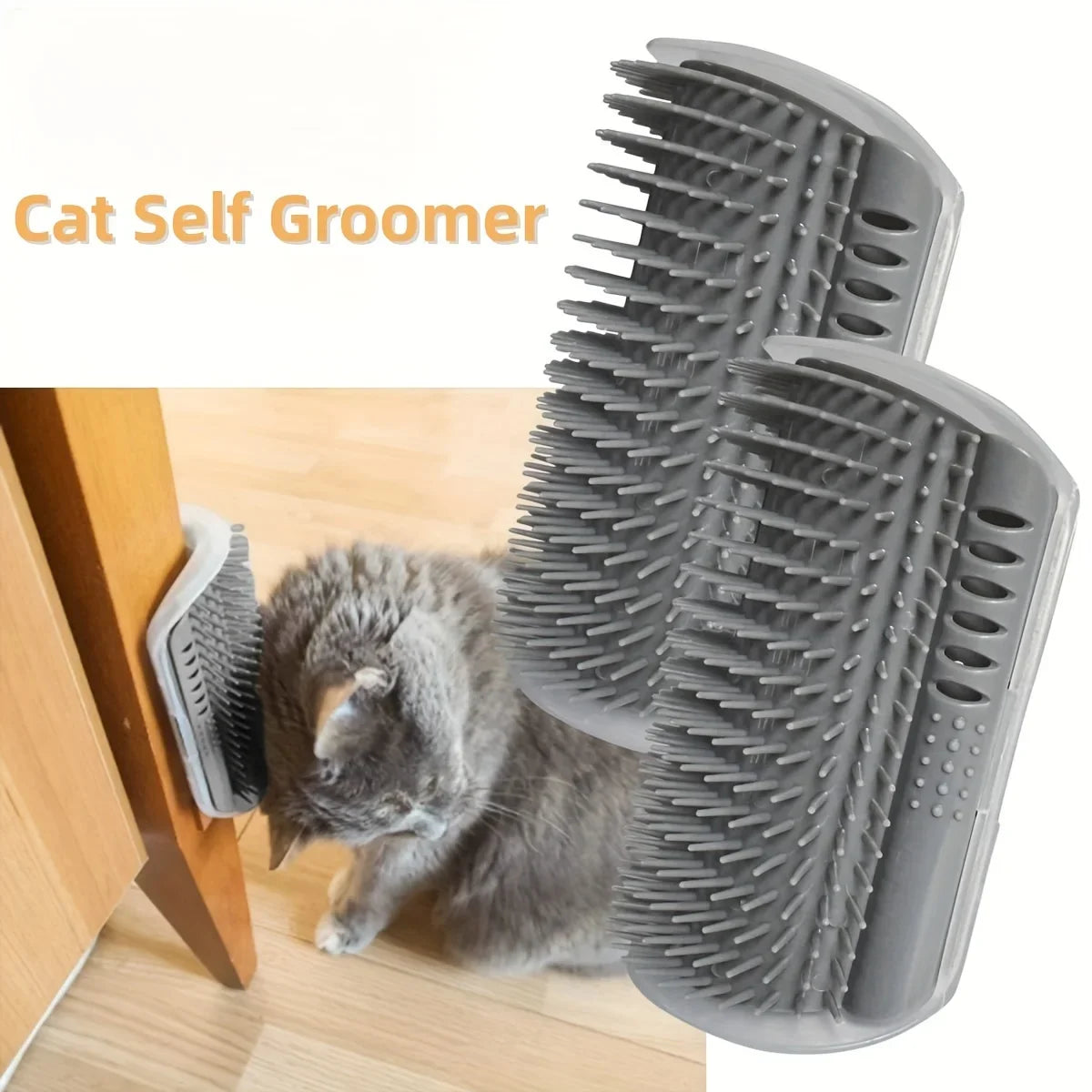 Wall-Mounted Cat Self-Groomer with Massage Comb Brush