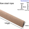 A roll of yellow sisal rope with dimensions and screw examples shown.