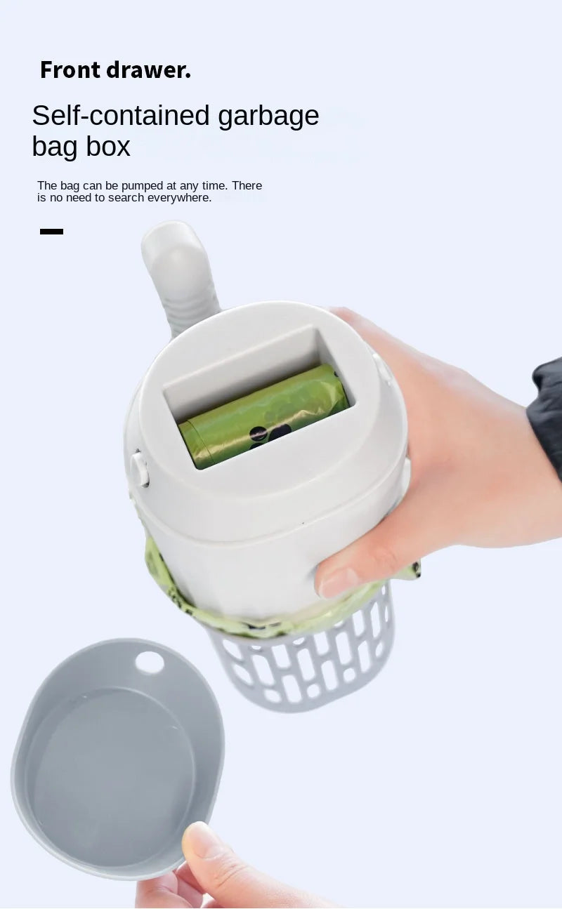Pala para arena de gato autolimpiante con dispensador integrado