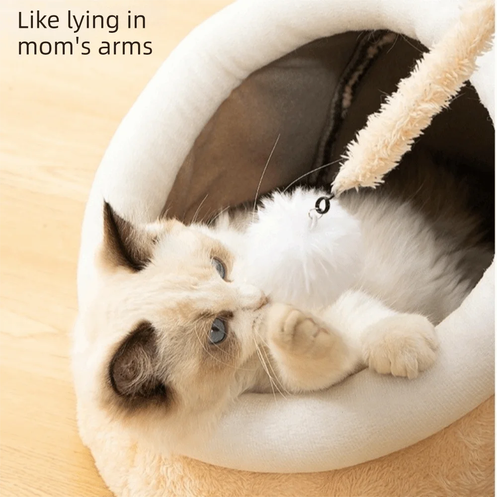 Cozy Cave Cat Bed with Lantern Fish Design