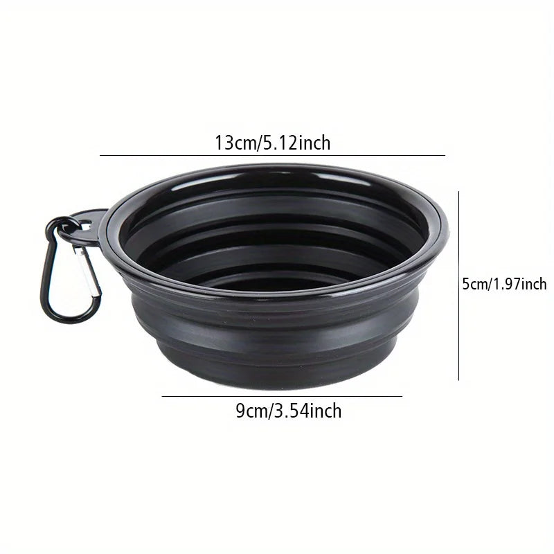 Schwarze, tragbare Silikon-Hundeschale zum Transport mit Maßen 13 cm breit und 5 cm tief