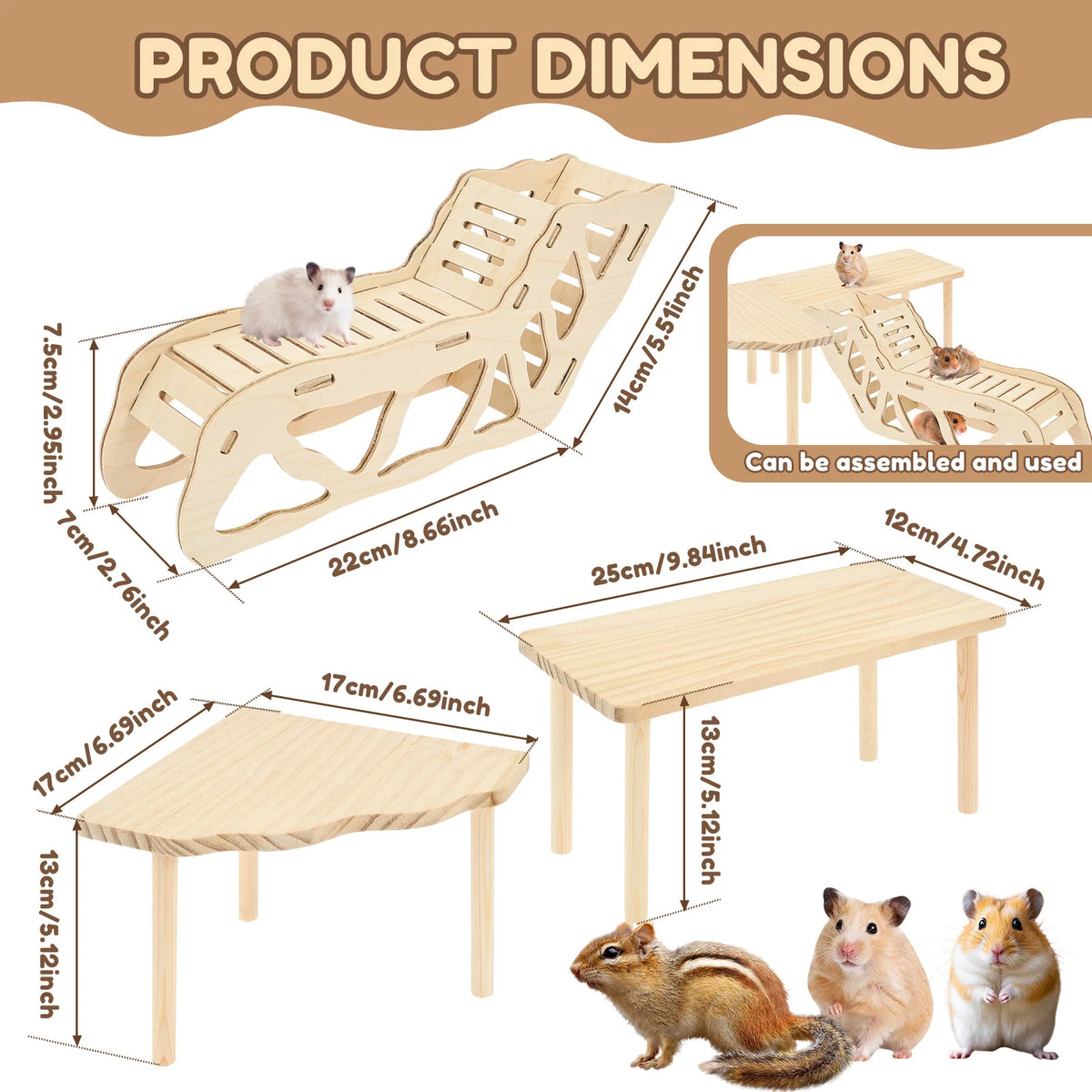 Ensemble d'escalade pour hamster en bois avec rampe et petite table pour animaux.