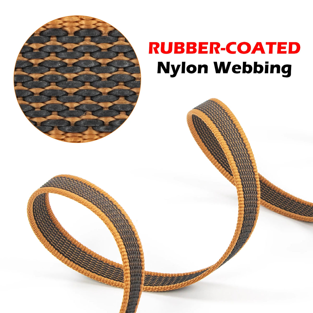 Close-up view of a rubber-coated nylon webbing dog leash with a woven texture.
