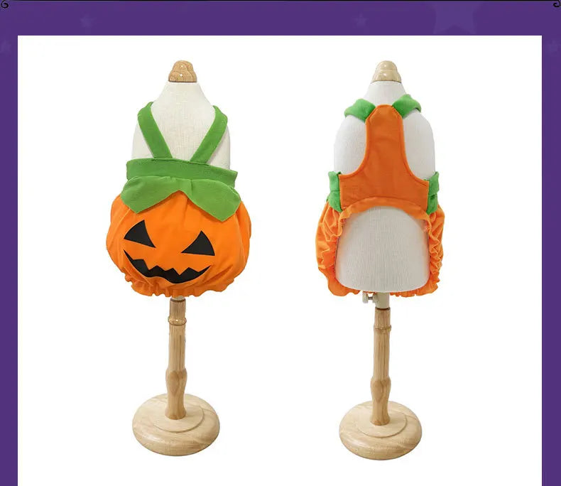 Adjustable Halloween Pumpkin Overall Costume for Small Dogs and Cats