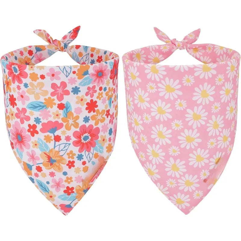 Floral Daisy Print Triangle Dog Bandana – Washable Pet Scarf
