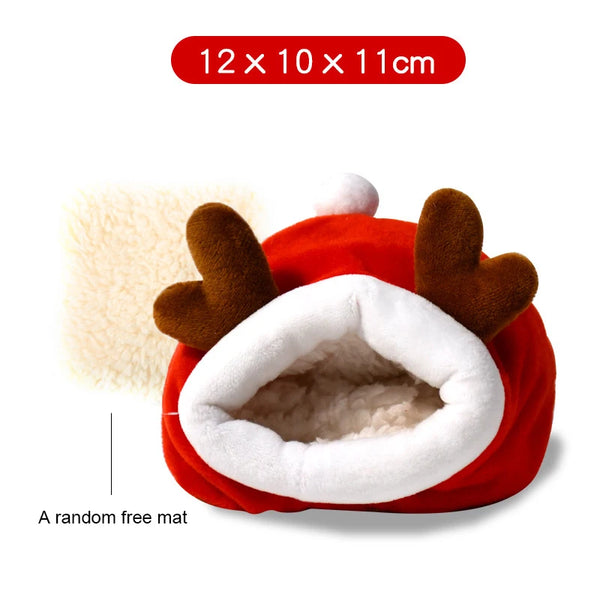 A red fleece pet hammock with brown ears and white interior, measuring 12x10x11cm.