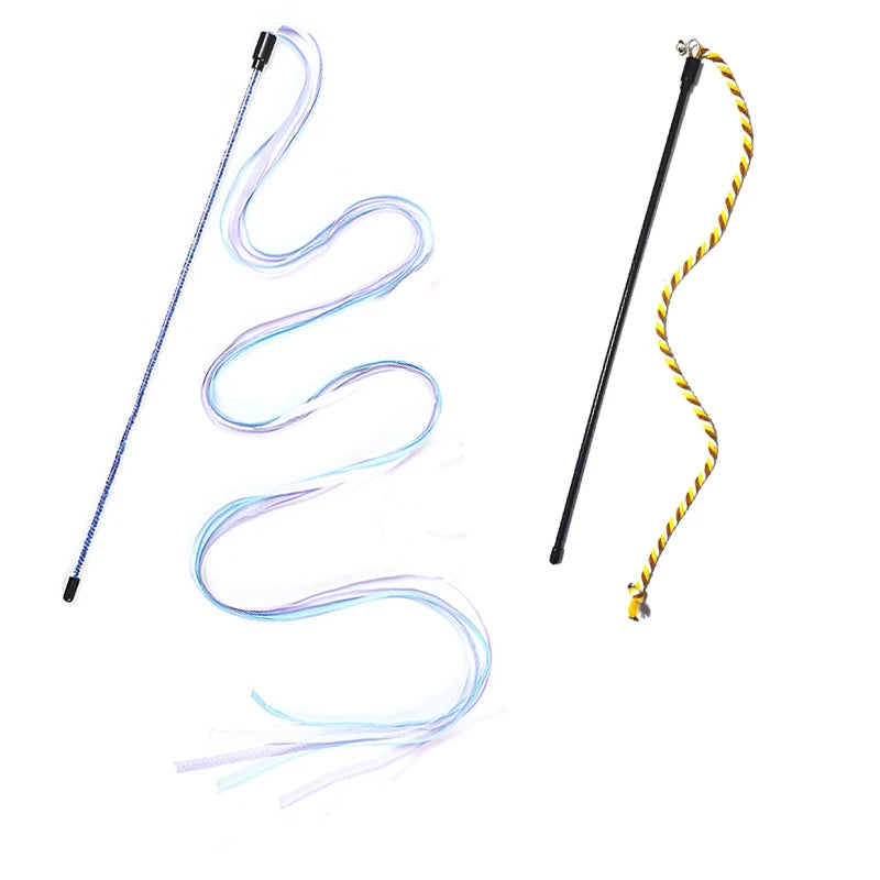 Interactive Cat Teaser Rod Toy with Satin Ribbon