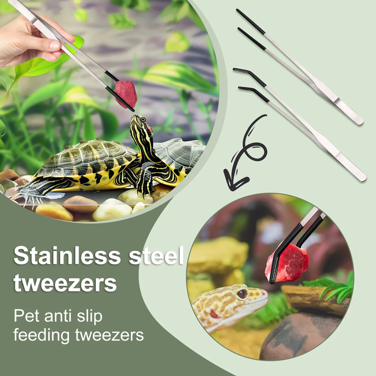 Stainless Steel Reptile Feeding Tongs with Protective Rubber Tips