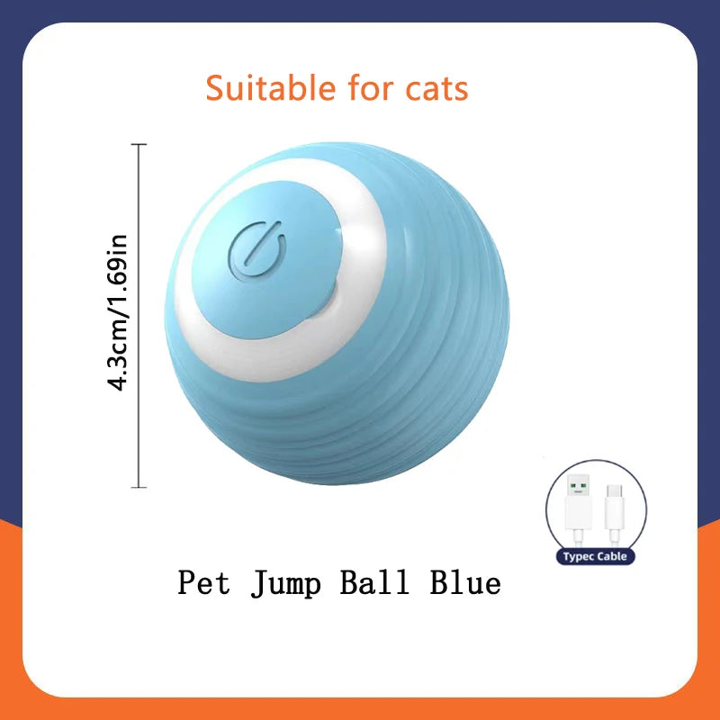 Blue pet jump ball for cats with a white top and a Typec cable.