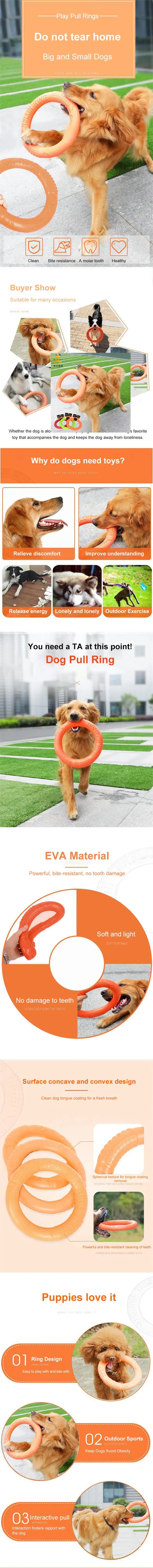 Ein leuchtend orangefarbenes, robustes EVA-Training-Ringspielzeug wird von einem Golden Retriever gehalten.
