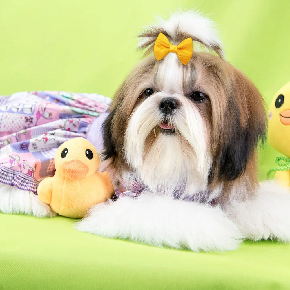 Handmade Dog Bows with Rubber Bands - Polka Dot & Solid Styles