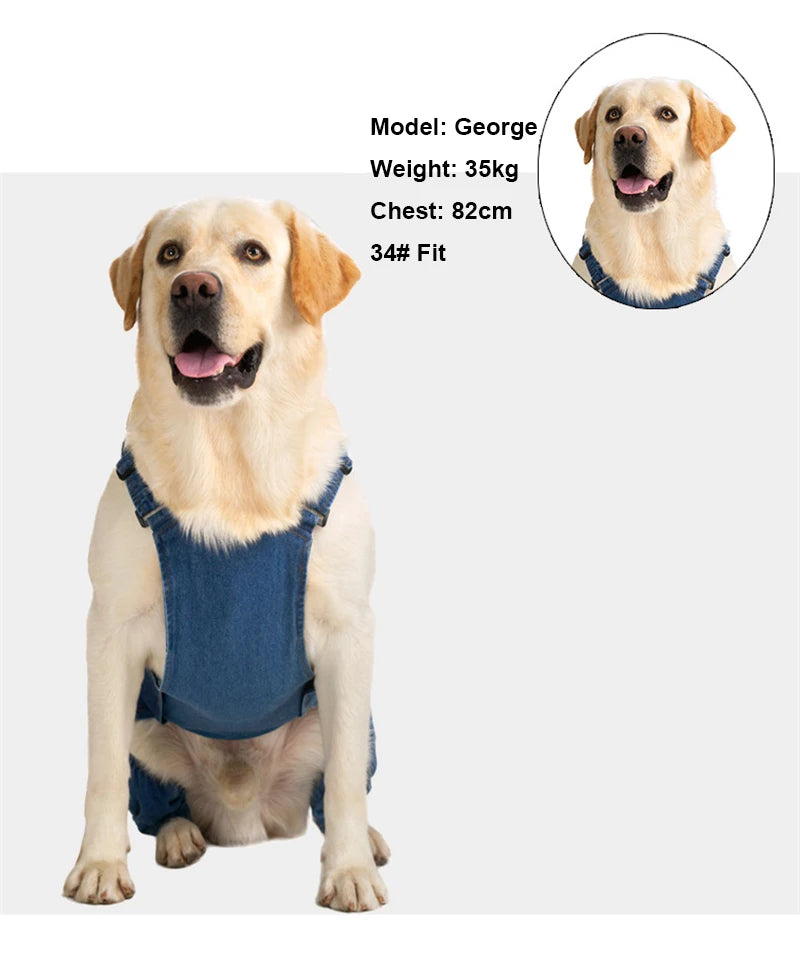 Denim Overalls for Dogs with Reflective Straps