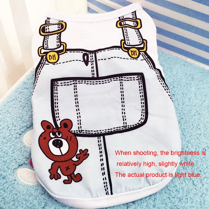 Gilet de vêtements pour chien blanc avec motif ours et quincaillerie jaune