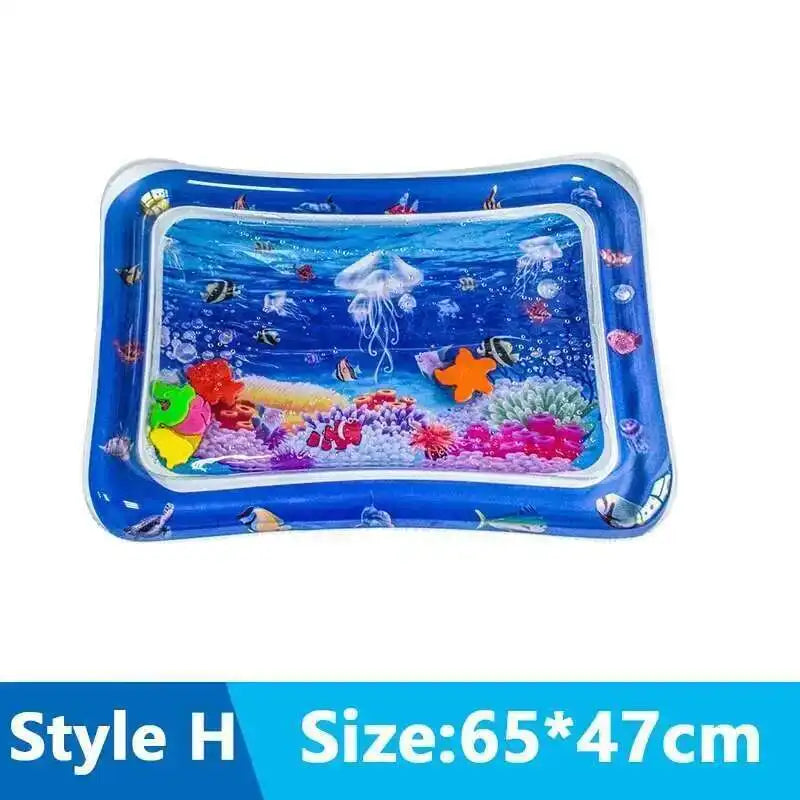 Blue sensory water play mat featuring underwater scenes and colorful fish for cats and dogs