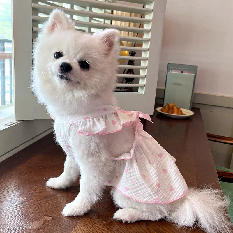 Cool Cotton Summer Dress for Small Dogs with Bow Print