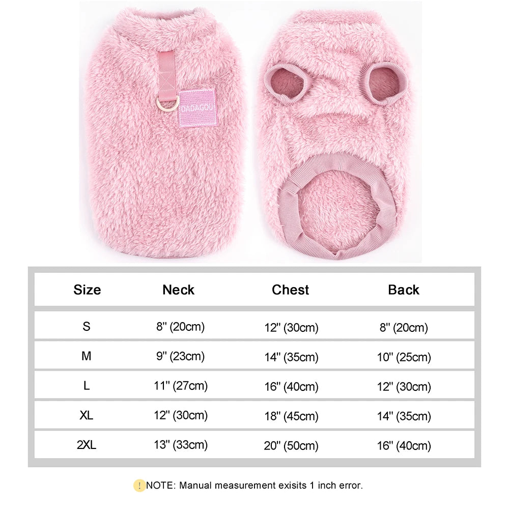 Chaleco peludo rosa para perros y gatos, disponible en tallas de S a 2XL