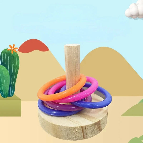 Wooden Parrot Ring Toy - Educational Bird Toy