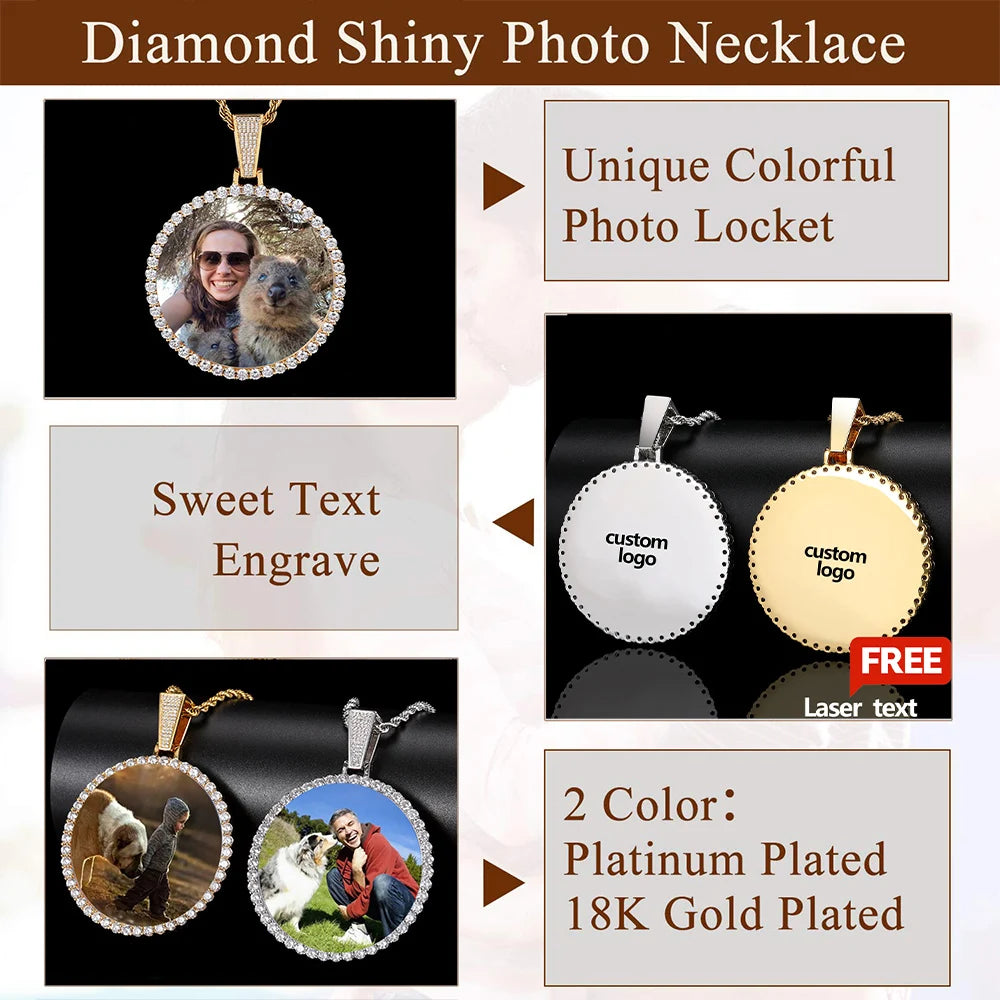 Custom Photo Medallion Pendant Necklace in 18k Gold Finish