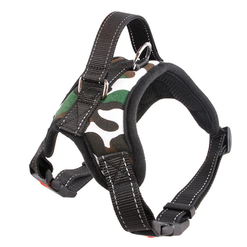 Harnais en nylon rembourré pour chien avec bandes réfléchissantes