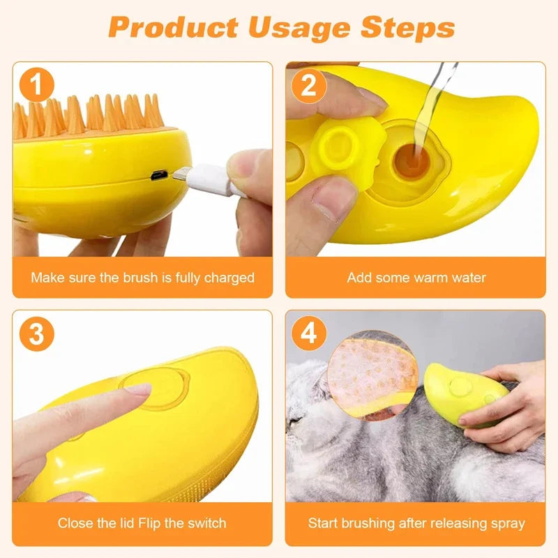 Cepillo de Vapor 3 en 1 para Gatos y Perros