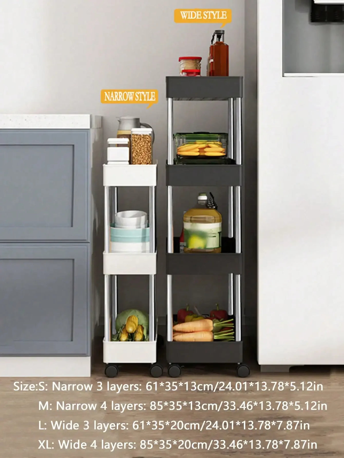 Rolling Utility Storage Cart with 3/4 Tiers