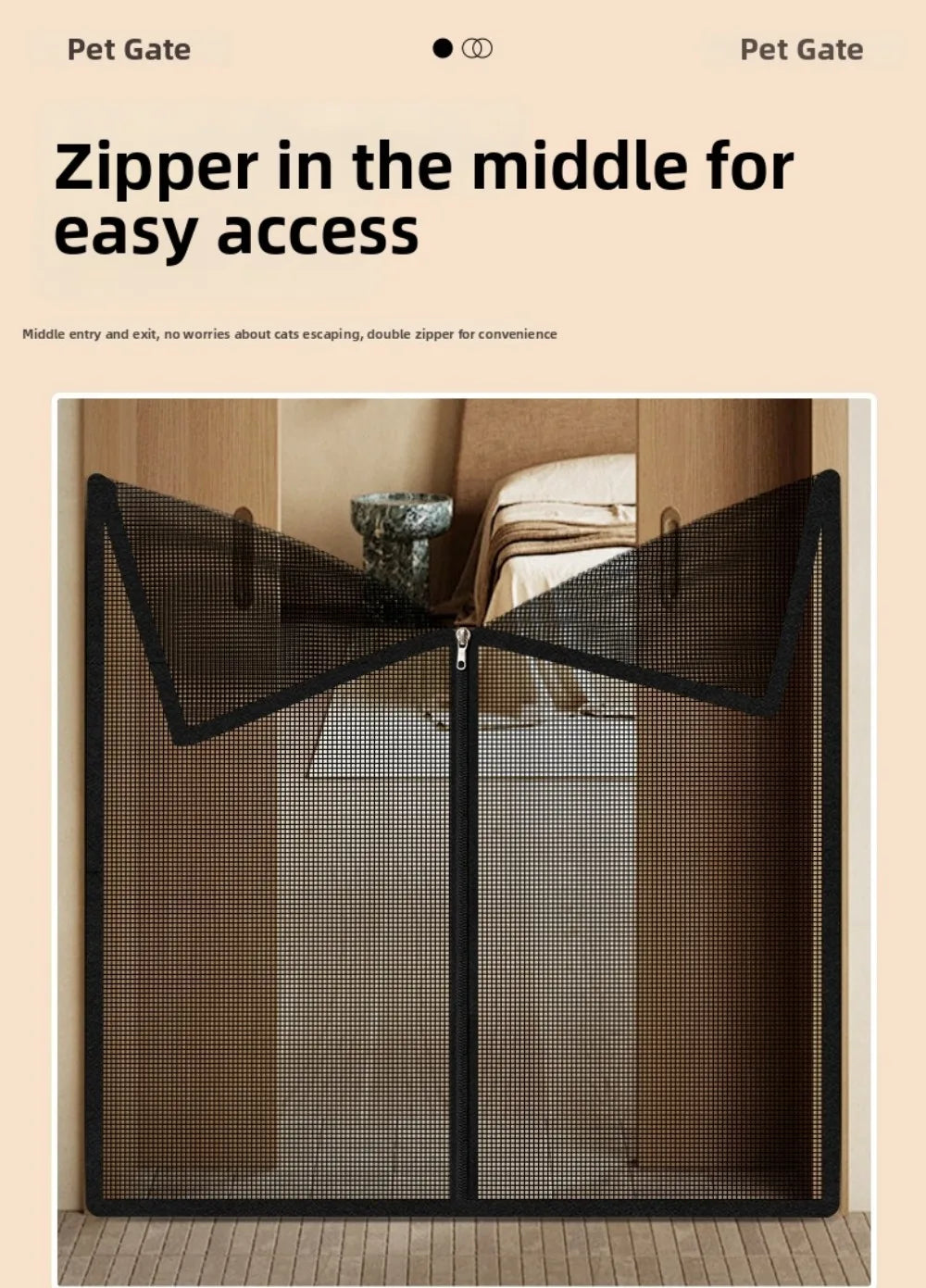 Breathable Metal Mesh Pet Barrier Gate with Zipper Door