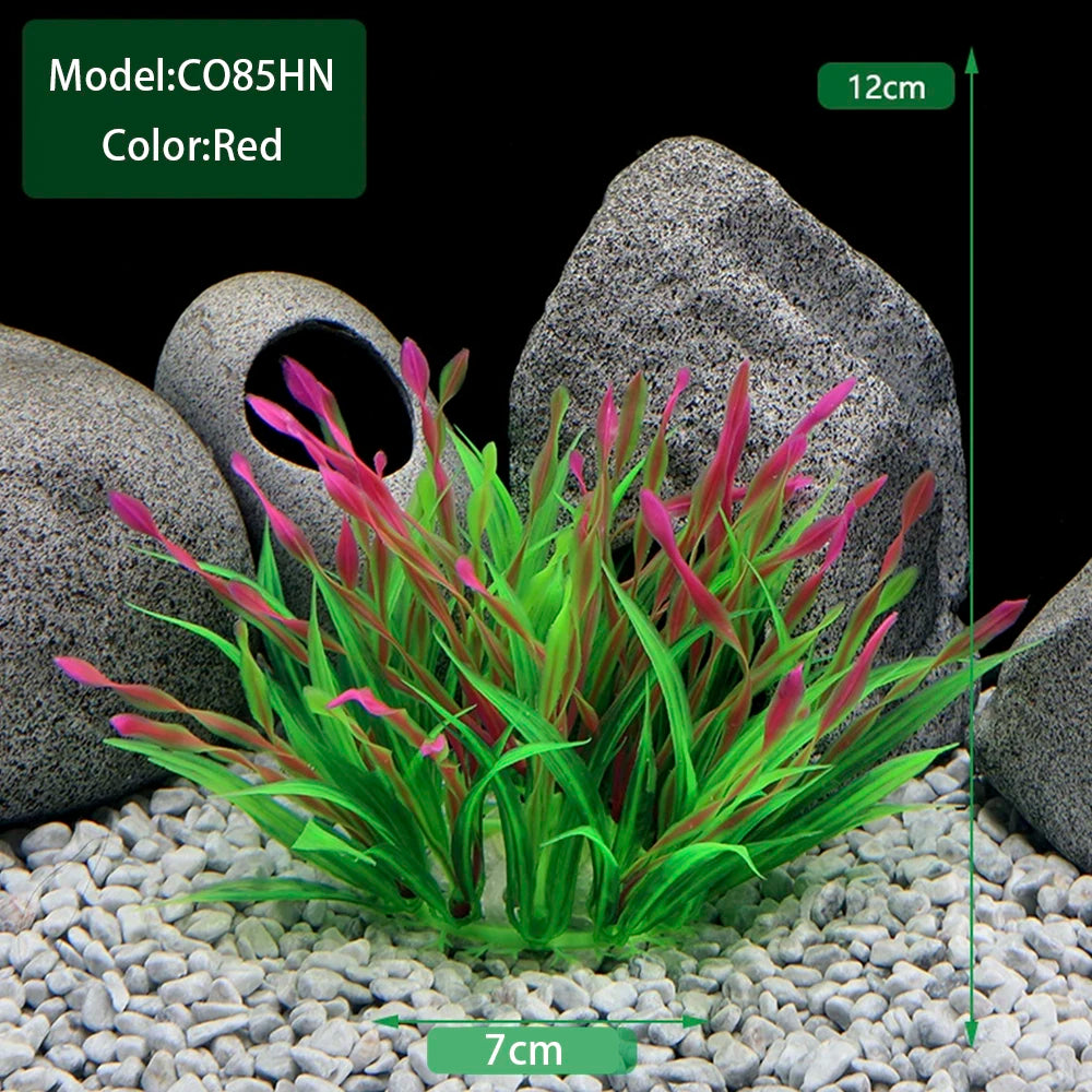 Un bouquet d'artifices aquatiques rouges et verts présenté dans un décor de pierre naturelle.